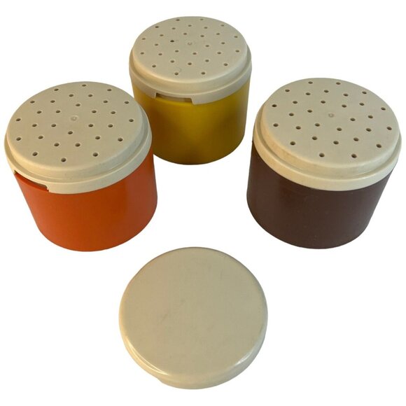 Tupperware Stackable Spice Shakers 1308 Brown Orange Yellow Harvest Color VTG - Picture 2 of 9